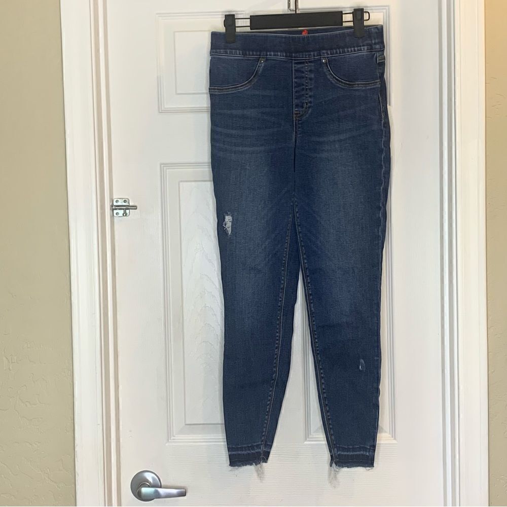 Spanx Distressed Denim High Rise Elastic Waist Jeggings Size Small